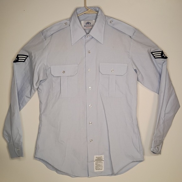 DSCP Wings Collection US Air Force Uniform Button Up Shirt Mens Size 16 35 Blue - Picture 2 of 9